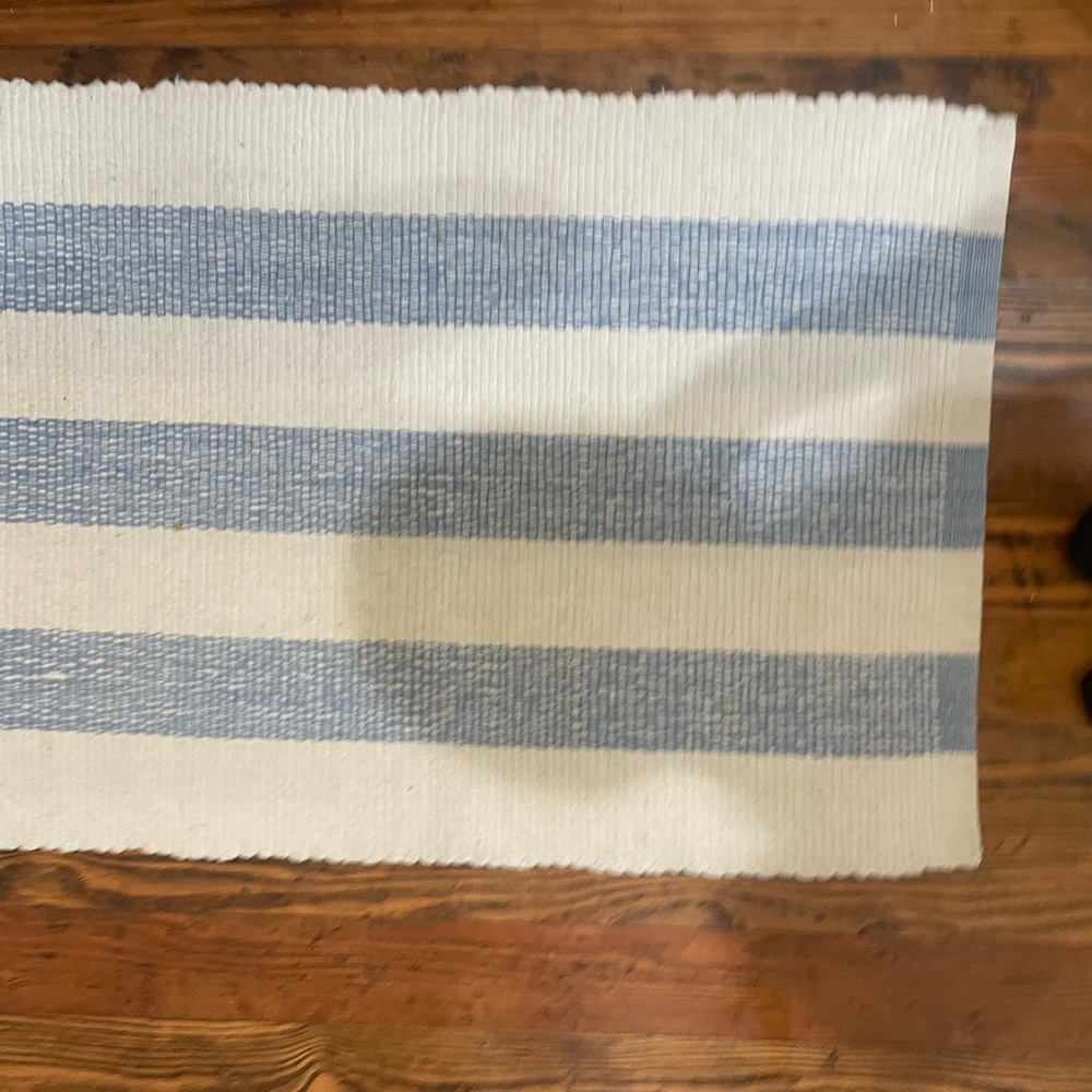 Blue and White Striped Bath Mat
